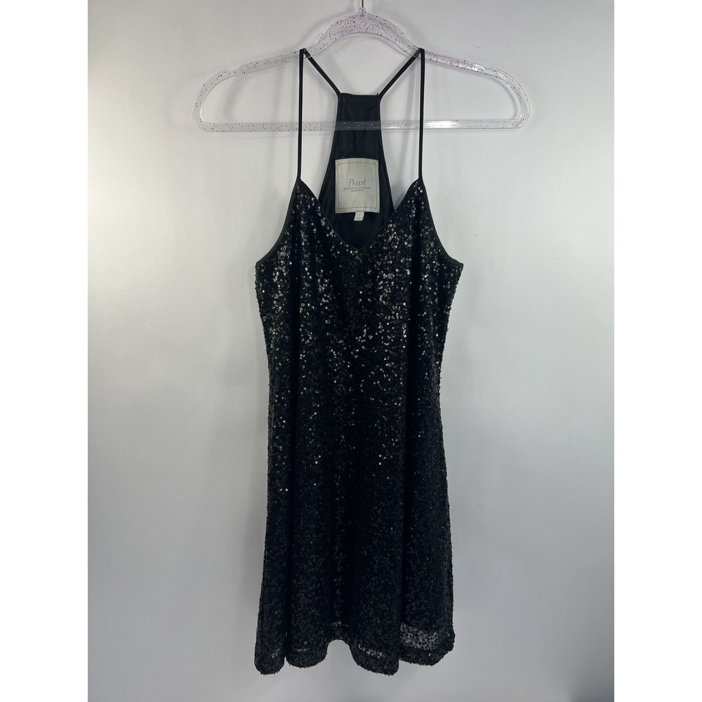 Pearl Georgina Chapman Evening Dress Women's Sz 4 Black Sequins Spaghetti Straps